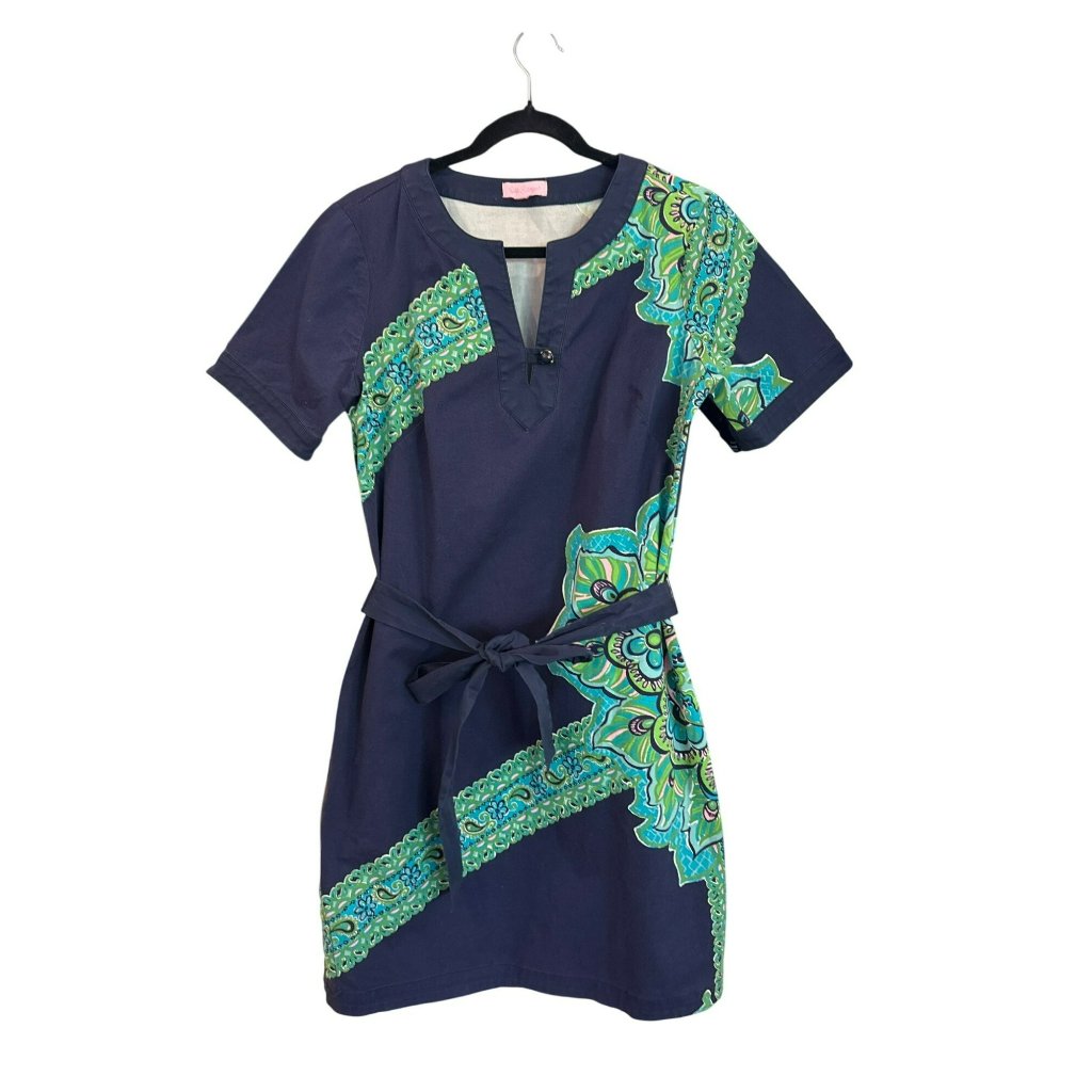 Lilly Pulitzer Navy Mini Dress With Green Paisley Accent